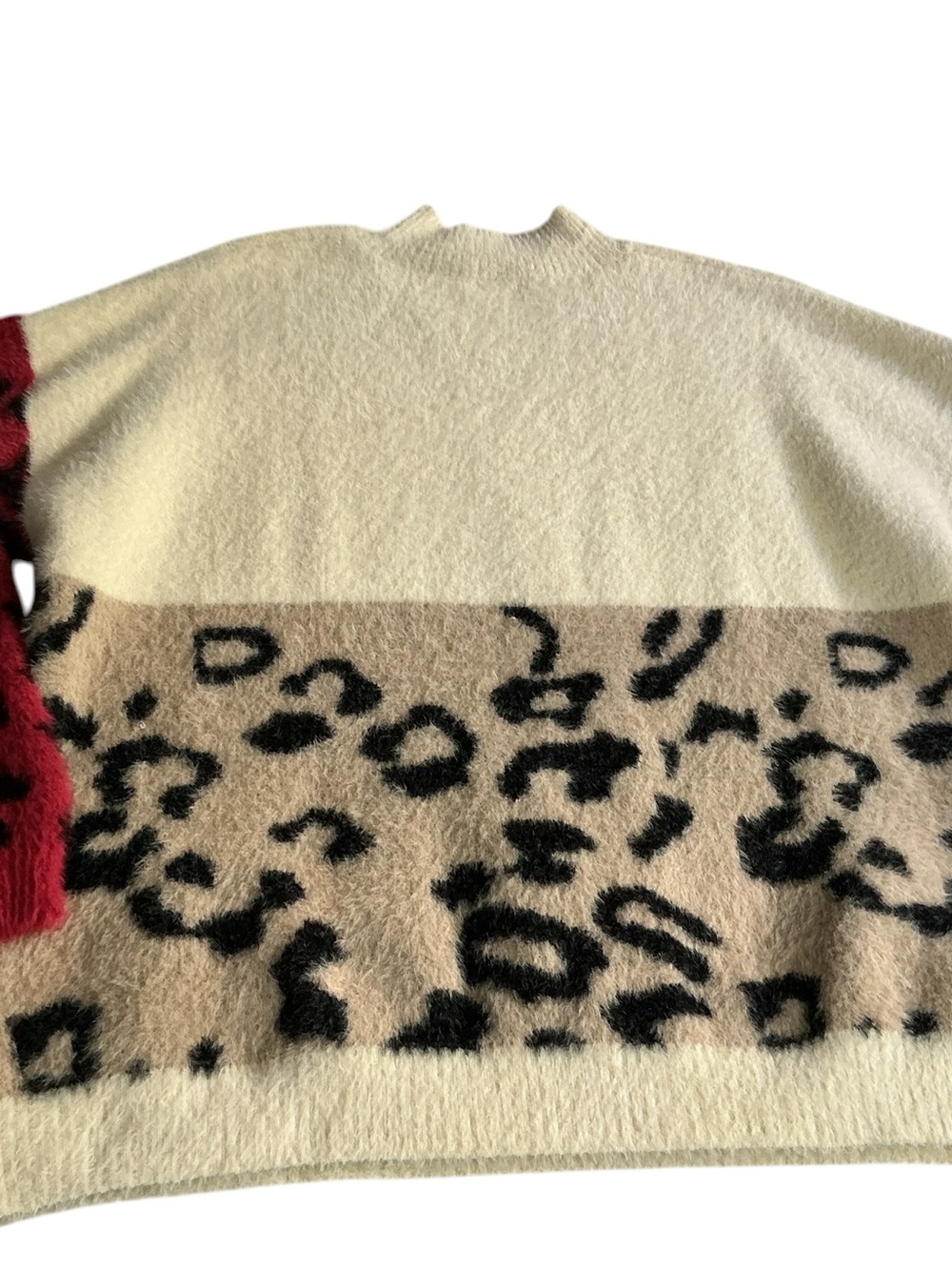 Coco Carmen Eyelash Knit Sweater Women L/XL Leopard Colorblock Mock Neck pullove - Picture 8 of 10